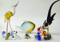 Los 3002 <br>Konvolut Tierfiguren aus Muranoglas, H. Hahn: 14,5, Fisch: 6,5 cm