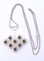 Los 5043 <br>Designer Collier mit Tigerauge, Finnland, 925H A S7, Sterling Silber, L. 50cm, zus.15,5g.