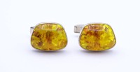 Los 5049 <br>Paar Bernstein Manschettenkn&ouml;pfe, Fischland Schmuck, Silber 0.835, zus.10,0g.