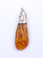 Los 5051 <br>Bernstein Silber Anh&auml;nger, Sterling Silber 0.925 , 6,2g., L. 5,6cm