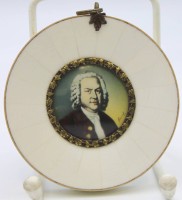 Auktion  / Los 12012 <br>Miniaturmalerei auf Bein, Johann Sebastian Bach, signiert, rund gerahmt, D-9cm.