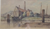 Auktion  / Los 12027 <br>Paul DÜYFFCKE (1847-1910), Alte Werft, Cuxhaven, Aquarell, ger./Glas, RG 38 x 55cm.