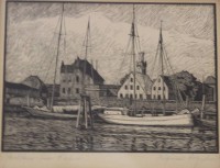 Los 13014 <br>Karl HENNEMANN (1884-1972), Yachten im Hafen, Holzschnitt, ger./Glas, RG 37 x 47cm.