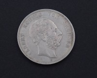 Los 15002 <br>Fünf Mark 1876 Albert König von Sachsen E, 38,0mm, 37,60g.