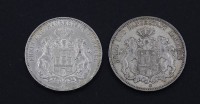 Los 15005 <br>2x Drei Mark 1913 / 1914, Freie und Hansestadt Hamburg J, zus. 33,26g.