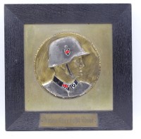 Los 16011 <br>Waffen SS Metall Wandbild um 1940 mit Schild "Meine Ehre heißt Treue", 22 x 22cm