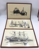Auktion  / Los 13026 <br>Harro FROMME (c.1923-?), 3x handsignierte Drucke, maritime Darstellungen, je gerahmt/Glas, Größtes 46,5 x 33,5cm.