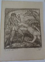 Auktion  / Los 13035 <br>August Ludwig SCHMITT (1882-1936) 1916 (im Feld)  "Kain und Abel" Lithografie, BG 34x24 cm
