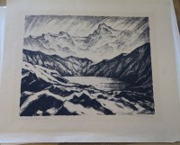 Auktion 345 / Los 5018 <br>Richard BIRNSTENGEL (1881-1968) "Bergsee mit Kalkalpen" Lithografie, BG 41x48 cm