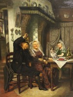 Auktion 361<br>Adrien Jean Madiol ( 1845-1927), Stubenszene, Öl/Holz, datiert 1915, ungerahmt, 103,5 x 79cm. Speergut