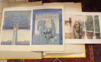 Auktion  / Los 12064 <br>Mappe mit div. Drucken, Aquarellen etc., unterschiedliche Künstler und Epochen, grßtes Blatt ca. 70 x 55cm.