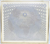 Auktion  / Los 13050 <br>T. Bayrle, Rotary International, 1975, Frankfurt, nummeriert und signiert, hinter Glas gerahmt, Glas gesprungen, Papier wellig, RG. 71 x 64 cm