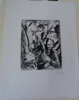 Auktion  / Los 13059 <br>Josef EBERZ (1880-1942)  "Flucht" (1920), Kaltnadel-Radierung, BG 35,5x26,5 cm