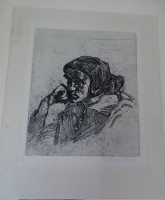 Auktion  / Los 13064 <br>Ludwig MEIDNER (1884-1966) , Frauenbildnis, orig. Radierung, BG 37x30 cm