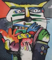 Otmar ALT (1940), Katze, Farbserigraphie, gerahmt/Glas, RG 92 x 71cm, Glas u.r. gerissen.