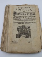 Los 14033 <br>Johann Arndts-Postilla oder Auslegung der Sonntag-Fest- und täglichen Evangelien durch das ganze Jahr Advent und Fasten, wohl um 1700, ungebunden, komplett ?, Altersspuren