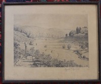 Auktion  / Los 13089 <br>Hans THOMA (1839-1924), Landschaft, Radierung, alt ger./Glas, RG 27 x 33cm.