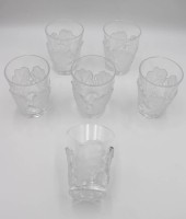 Los 3007 <br>6x Becher, Lalique, geschnittenes Blatt-Dekor, H-12cm.