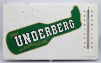 Los 10007 <br>Altes Underbergschild mit Thermometer, 64,5 x 38,5 cm, mit Altersspuren, Rostflecken