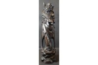 Auktion 338 / Los 15515 <br>Holzschnitzerei, chinesischer Gelehrter, mit Silber?-Einlagen, H-32 cm