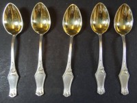 Los 4033 <br>5x Silber-Teelöffel, S-800-, tw. vergoldet, L-11 cm, zus. 54,7 gr.
