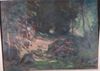 Wilhelm FELDMANN (1859-1932) "Waldweg" Pastell/Mischtechnik auf Pappe, MG 33x46 cm