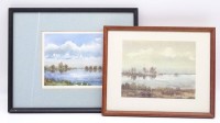 2 Aquarelle, Jan Derk de Haan, 1 x Original, signiert und betitelt, 1 x Druck, gerahmt, hinter Glas, RG 31,3 x 25,3 cm (Original) und 21,2 x 26,5 cm