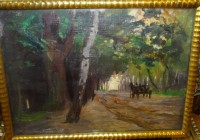 Auktion 345 / Los 4041 <br>Heinrich MÜLLER-WACHENFELD (1861-1925) "Waldweg" Öl/Platte, ger/Glas, RG 33,5x45 cm