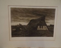 Auktion 345 / Los 5008 <br>Anna FELDHUSEN (1867-1951) "Abend im Moor" betitelte grosse Radierung, MG 38x51 cm,in PP,  von fremder Hand beschriftet