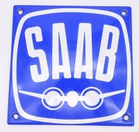 Los 10070 <br>Altes Emailleschild "Saab", 12 x 12 cm