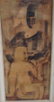 LBD Monogramm , (19)53 "Frau mit Taube" Öl/Leinen, alt gerahmt, RG 98x50 cm