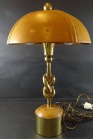Los 11025 <br>schwere Messing/Bronze-Tisch-Lampe mit Lederschirm, H-50 cm
