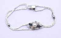 Los 5006 <br>835er Silber Armband mit Perle und Saphire, L. 18cm, 8,3g.