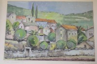 Heinz Köster o.ä., Dorfansicht. Aquarell, betitelt Jugoslawien 1962, gerahmt/Glas, RG 72,5 x 92cm.