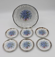 Los 8017 <br>Schalenset, Fürstenberg, Feinsilberrand, florales Dekor, 7tlg., gr. Schale H-5cm D-18,5cm.