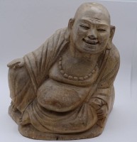 Los 15007 <br>gr. Holz-Buddha, China, H-23 cm, B-21 cm, Altrissig