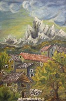 u.r. schwach signiert ?, Gebirgsdorf, Öl/Leinwand, gerahmt, RG 61 x 42,5cm.