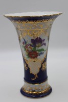 Los 8022 <br>hohe Vase, Kämmer, Kobalt, Blumen-u. Golddekor, H-25,5cm.