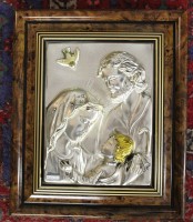 Los 15065 <br>Wand-Relief, Hlg. Familie, wohl Italien, gemarkt Arg 925, RG 40 x 33cm.