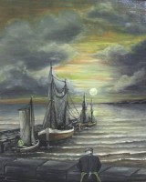 Auktion 500010 / Los  <br>Haegeman 1985, Fischerboote bei Nacht, Öl/Leinwand, gerahmt, RG 78 x 68cm.