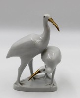 Los 8063 <br>Vogelpaar, Holloháza, Weiß mit Goldstaffage, H-18cm.