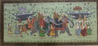 Auktion 334 / Los 15502 <br>gr. Seidenmalerei, wohl Indien, gut gerahmt/Glas, ca. RG 65 c 116,5cm.