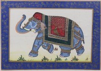 Auktion 334 / Los 15503 <br>Seidenmalerei, Elefant, wohl Indien, ger./Glas, RG 43 x 53cm.