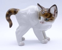 "Rosenthal" Katze ,weiß/braun, H- 9,5cm, L. 12cm