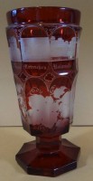 Los 10045 <br>böhm. Badeglas um 1870, Rubinglas mit Schliff, Monogramm, H-16 cm