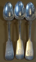 Auktion 337 / Los 11044 <br>3x Spaten-Silberlöffel-800-, Ziermonogramm, L-23 cm, zus. 172 gr.
