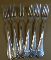 Auktion 337 / Los 11037 <br>6x schwere Silbergabeln-800-, Chippendale, "Wempe" Vertriebsmarke, Monogramm "ML", L-21 cm, 331 gr., gut erhalten