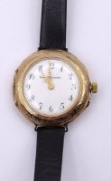 Auktion 343 / Los 2043 <br>Taschenuhr als Armbanduhr ,"Union Horlogere" Gold 0.585, 1x Deckel Metall, D. 30,0mm,mechanisch, Werk läuft,Putti und Initialen auf Rückseite