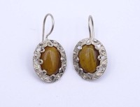 Paar Ohrringe mit Tigerauge Cabochons, Sterling Silber 0.925