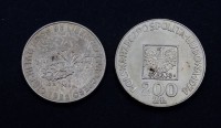 Zwei Silber Münzen, 200 Zloty 1974 / Cuarenta Centavos 1952, zus. 24,4g.